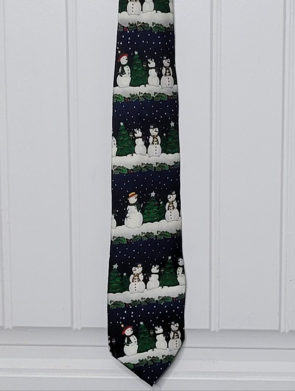 MMG Holidays Snowman Pattern Men's Tie Blue and Green
